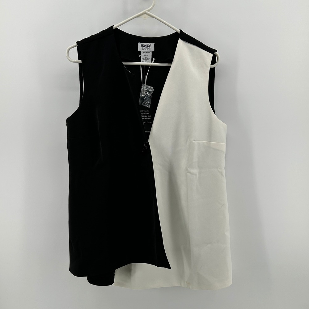 Monroe & Main Black White Colorblock Asymmetric Vest 14 NWT Cruella Statement‎